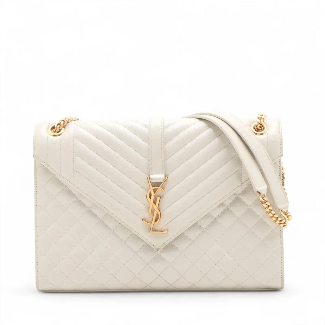 SAINT LAURENT PARIS ENVELOPE LEATHER CHAIN SHOULDER BAG: Saint Laurent Paris Envelope Leather Chain Shoulder Bag Brand: Saint Laurent Paris Type/Style: Shoulder Bag Material: Leather Color: Beige Size: Height:8.5inchLength:12.2inchDepth:3.0inch Accessor