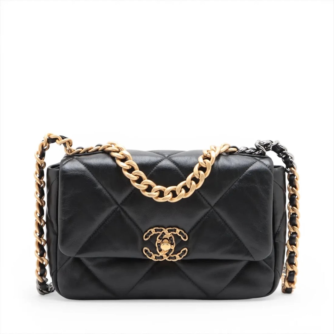 CHANEL 19 LAMBSKIN CHAIN SHOULDER BAG: Chanel 19 Lambskin Chain Shoulder Bag Brand: Chanel Type/Style: Shoulder Bag Material: Lambskin Color: Black Size: Height:6.5inchLength:9.8inchDepth:3.0inch Accessories: None Accessories N