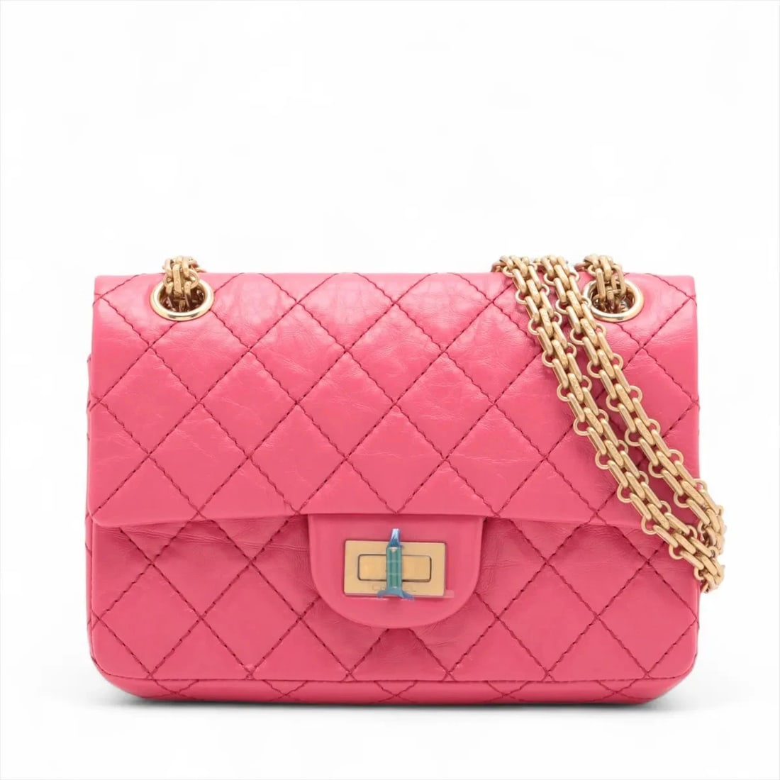 CHANEL MATELASSE MINI CALF SINGLE FLAP DOUBLE CHAIN BAG: Chanel Matelasse Mini calf Single Flap Double Chain Bag Brand: Chanel Type/Style: Shoulder Bag Material: calf Color: Pink Size: Height:5.5inchLength:7.7inchDepth:2.8inch Accessories: None