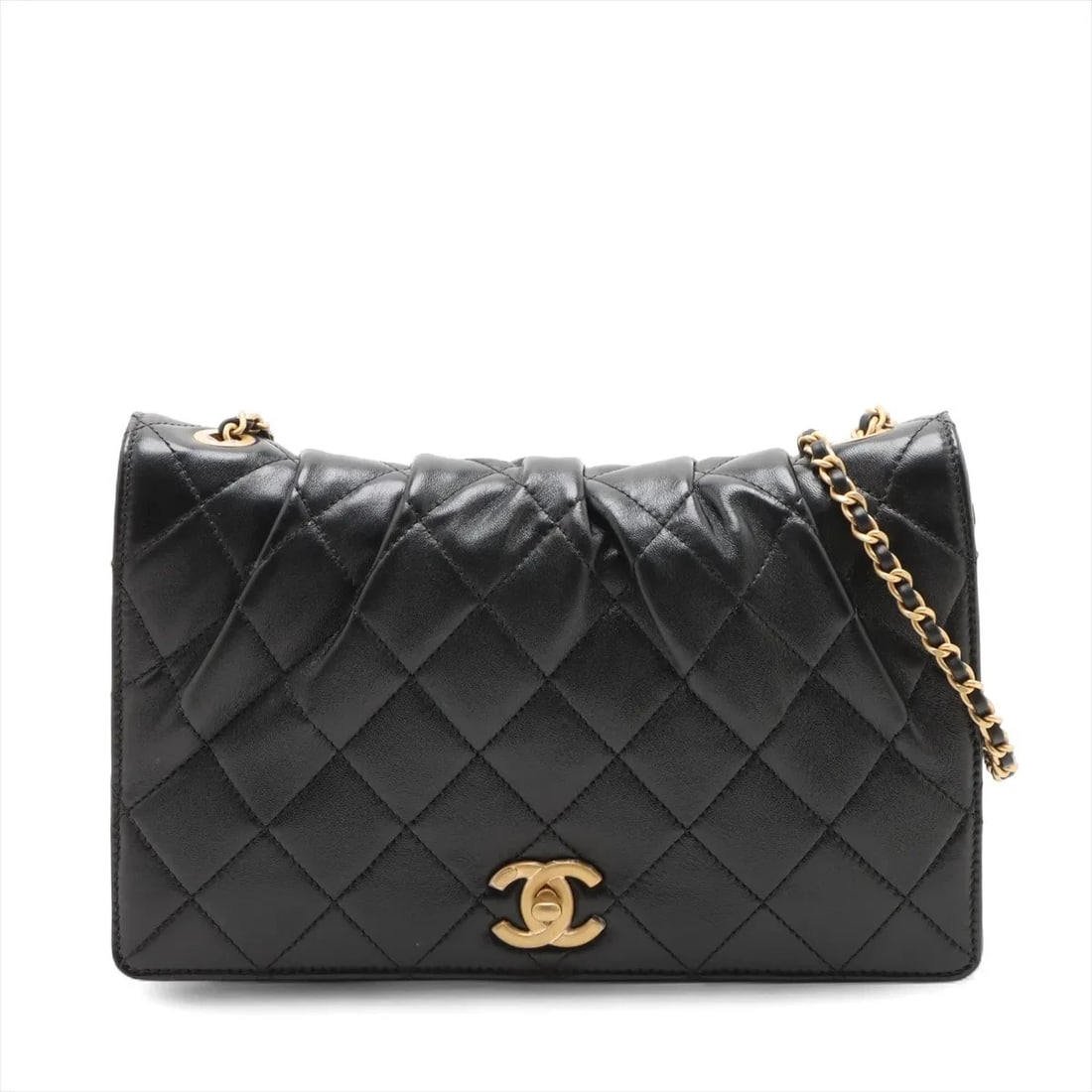 CHANEL MATELASSE LAMBSKIN CHAIN SHOULDER BAG: Chanel Matelasse Lambskin Chain Shoulder Bag Brand: Chanel Type/Style: Shoulder Bag Material: Lambskin Color: Black Size: Height:6.5inchLength:10.2inchDepth:2.2inch Accessories: None Acces