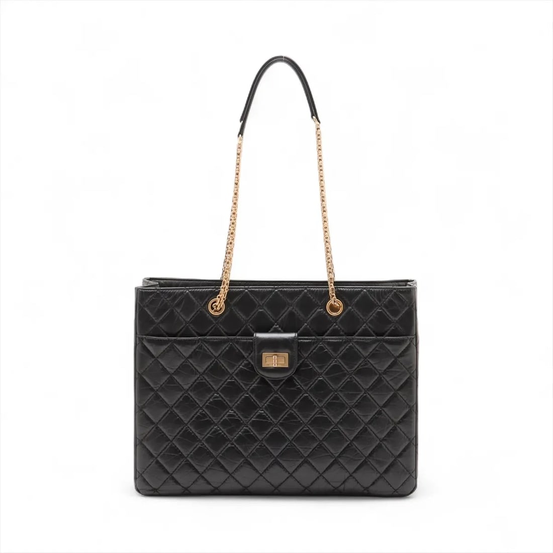 CHANEL 2.55 CALF CHAIN TOTE BAG: Chanel 2.55 calf Chain Tote Bag Brand: Chanel Type/Style: Tote Material: calf Color: Black Size: Height:10.2inchLength:13.6inchDepth:4.1inch Accessories: None Accessories Notice: When purc