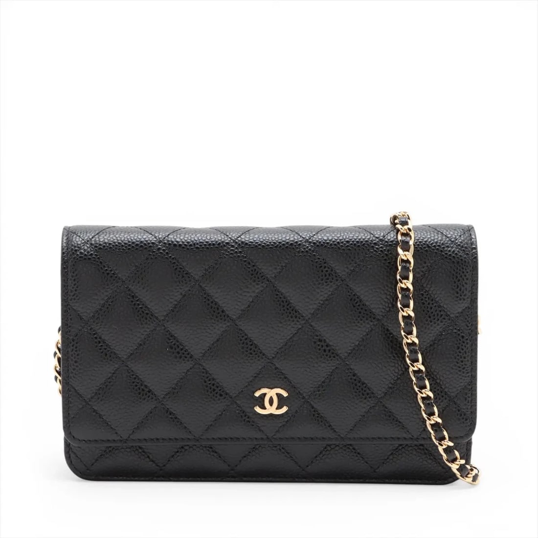 CHANEL MATELASSE CAVIAR SKIN CHAIN WALLET: Chanel Matelasse Caviar Skin Chain Wallet Brand: Chanel Type/Style: Shoulder Bag Material: Caviar Skin Color: Black Size: Height:4.7inchLength:7.5inchDepth:1.0inch Accessories: None Access