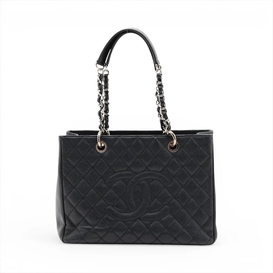 CHANEL CAVIAR SKIN CHAIN TOTE BAG: Chanel Caviar Skin Chain Tote Bag Brand: Chanel Type/Style: Tote Material: Caviar Skin Color: Black Size: Height:9.4inchLength:13.0inchDepth:4.9inch Accessories: None Accessories Notice: W