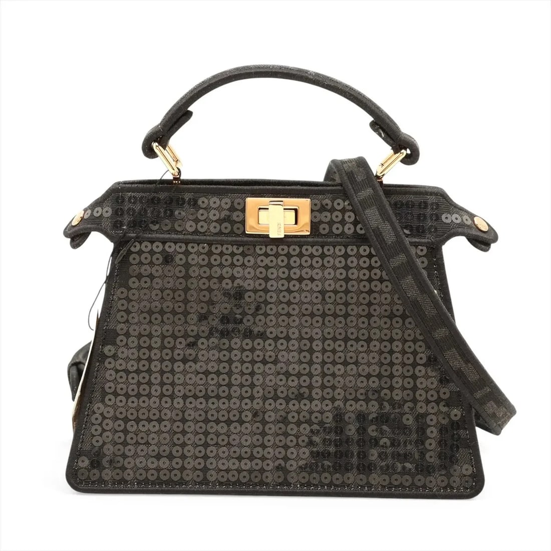 FENDI ZUCCA MINI SEQUINS X CANVAS 2 WAY HANDBAG: Fendi ZUCCa Mini Sequins x canvas 2 Way Handbag Brand: Fendi Type/Style: Top Handle Bag Material: Sequins x canvas Color: Black Size: Height:5.9inchLength:8.1inchDepth:4.3inch Accessories: None