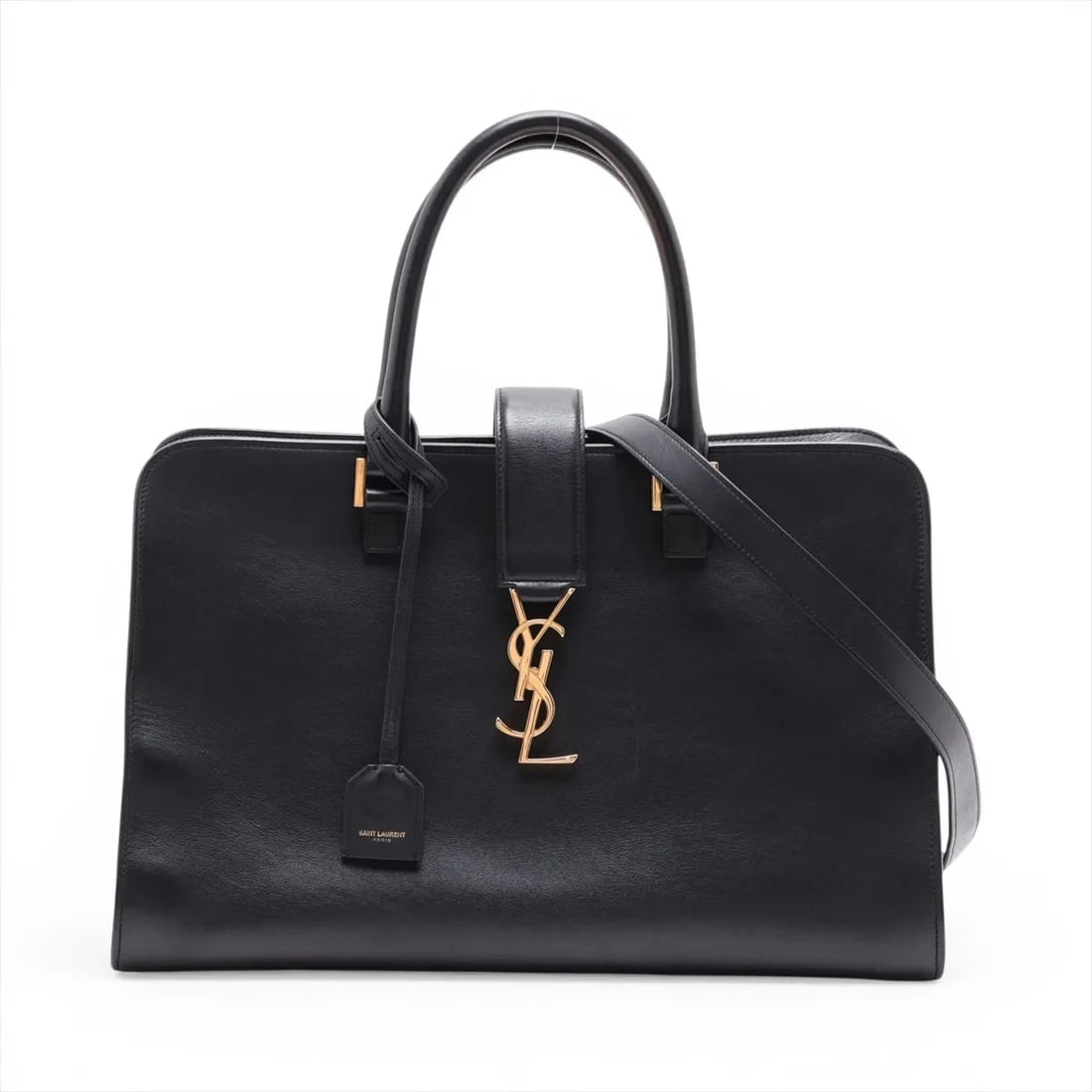 SAINT LAURENT PARIS CABAS LEATHER 2 WAY HANDBAG: Saint Laurent Paris Cabas Leather 2 Way Handbag Brand: Saint Laurent Paris Type/Style: Top Handle Bag Material: Leather Color: Black Size: Height:9.6inchLength:14.2inchDepth:6.7inch Accessories: N