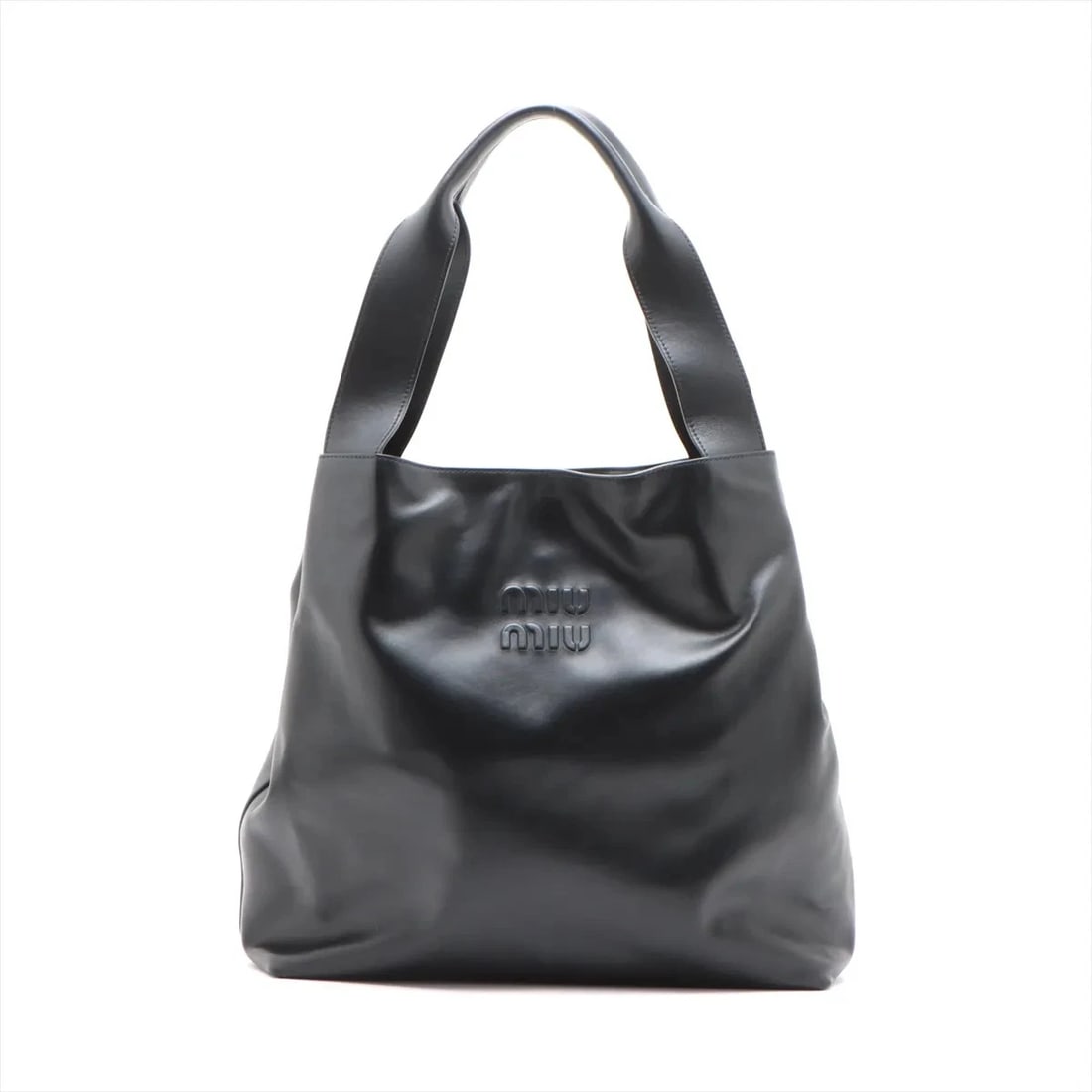 MIU MIU HOBO LEATHER TOTE BAG BLACK: Miu Miu Hobo Leather Tote bag Black Brand: Miu Miu Type/Style: Tote Material: Leather Color: Black Size: Height:15.0inchLength:15.0inchDepth:4.3inch Accessories: None Accessories Notice: W