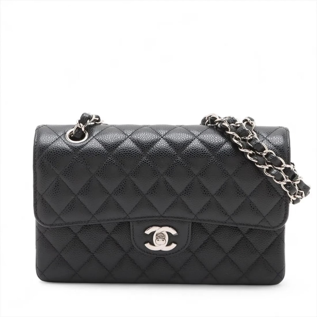 CHANEL MATELASSE 23 SMALL CAVIAR SKIN DOUBLE FLAP DOUBLE CHAIN BAG: Chanel Matelasse 23 Small Caviar Skin Double Flap Double Chain Bag Brand: Chanel Type/Style: Shoulder Bag Material: Caviar Skin Color: Black Size: Height:5.7inchLength:8.9inchDepth:2.6inch Accesso