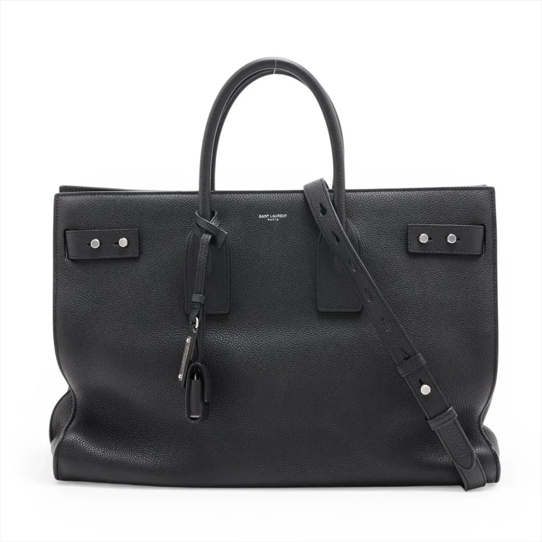 SAINT LAURENT PARIS LARGE S LEATHER 2 WAY HANDBAG BLACK: Saint Laurent Paris Large s Leather 2 Way Handbag Black Brand: Saint Laurent Paris Type/Style: Top Handle Bag Material: Leather Color: Black Size: Height:10.6inchLength:15.6inchDepth:5.1inch Acces