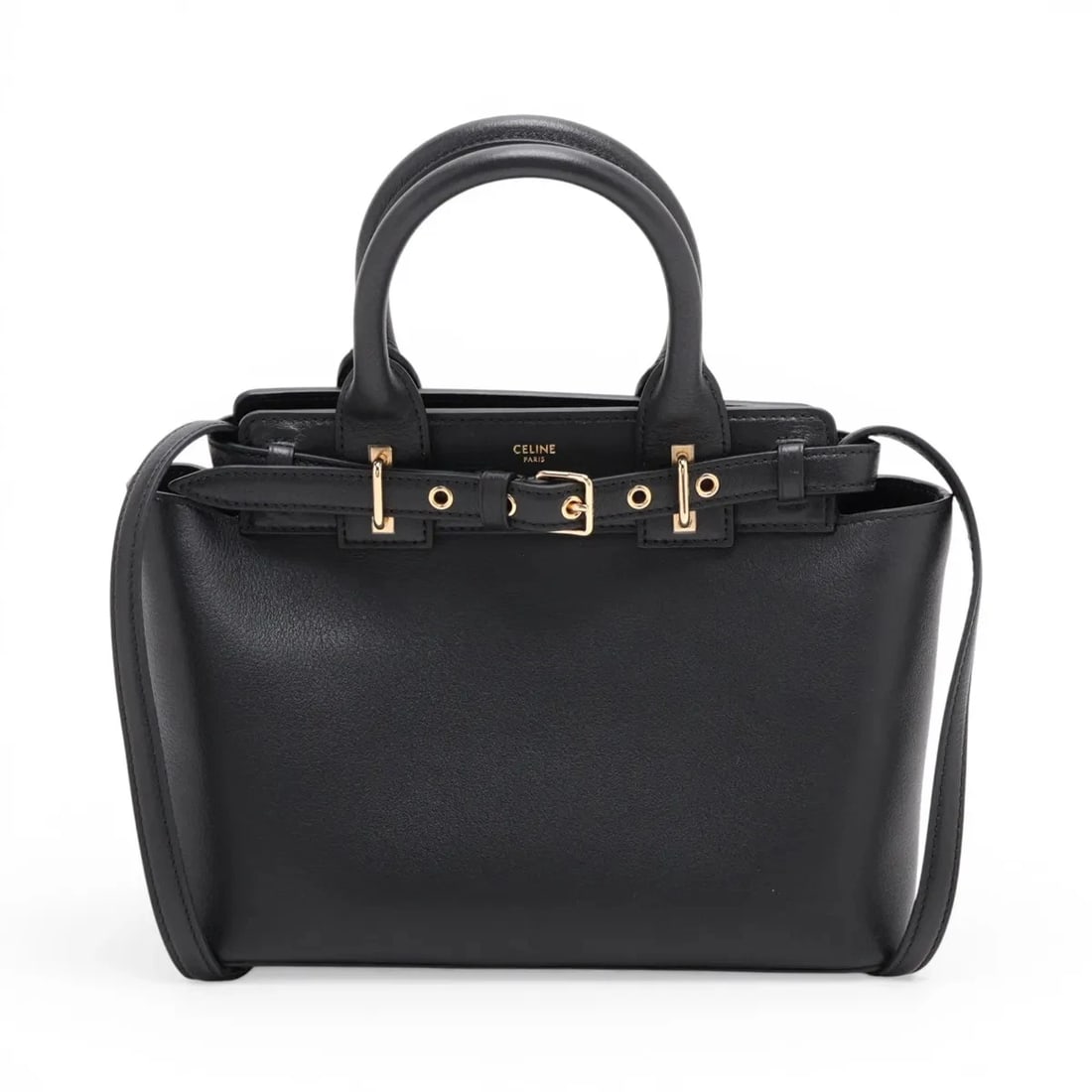 CELINE CONTI LEATHER 2 WAY HANDBAG BLACK (1 of 4)