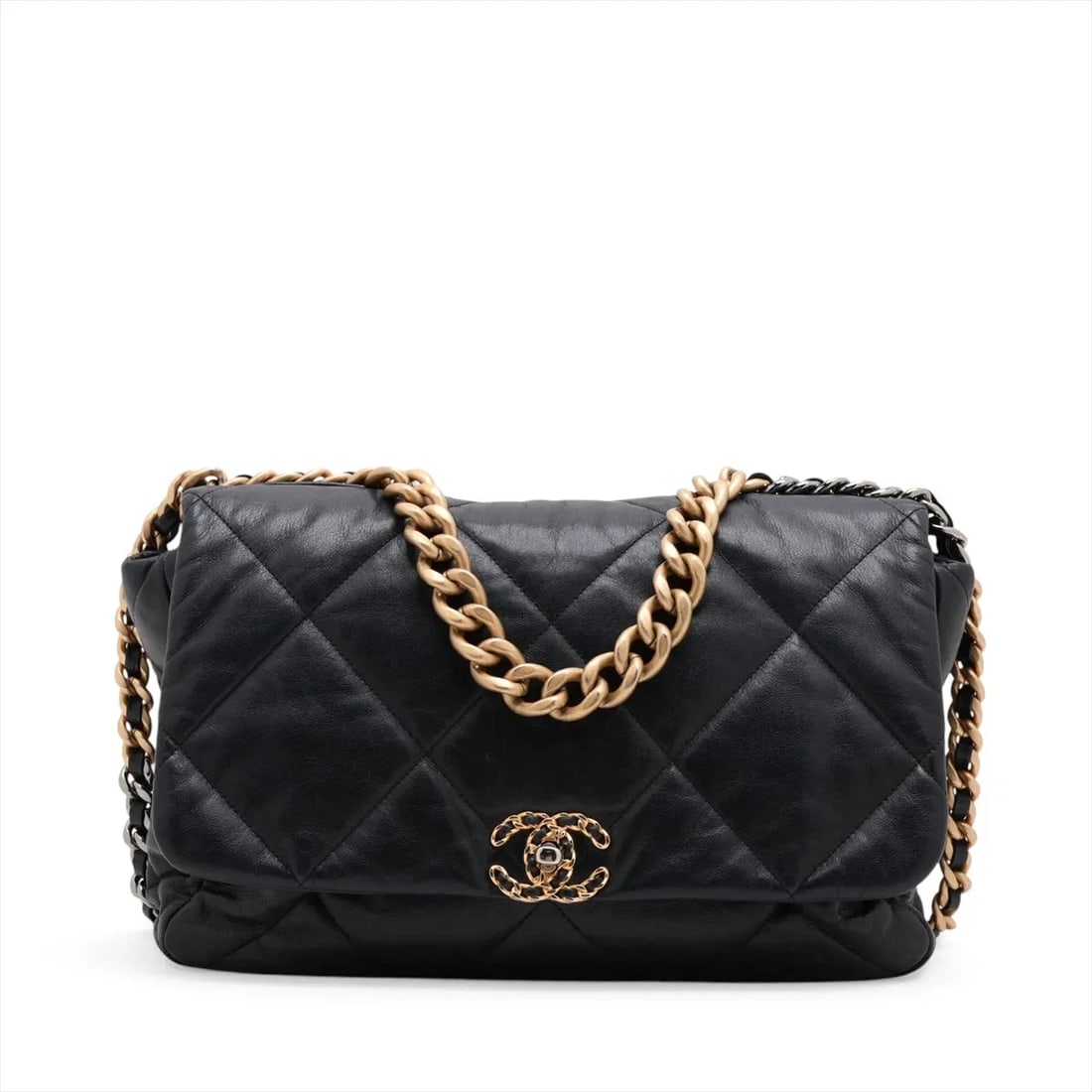CHANEL 19 MAXI LAMBSKIN CHAIN SHOULDER BAG: Chanel 19 Maxi Lambskin Chain Shoulder Bag Brand: Chanel Type/Style: Shoulder Bag Material: Lambskin Color: Black Size: Height:9.6inchLength:13.6inchDepth:3.5inch Accessories: None Accesso