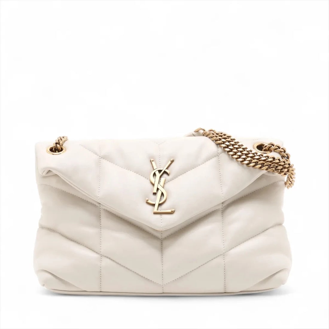 SAINT LAURENT PARIS LULU PUFFER LEATHER CHAIN SHOULDER BAG: Saint Laurent Paris Lulu Puffer Leather Chain Shoulder Bag Brand: Saint Laurent Paris Type/Style: Shoulder Bag Material: Leather Color: White Size: Height:6.7inchLength:10.6inchDepth:3.9inch Acces