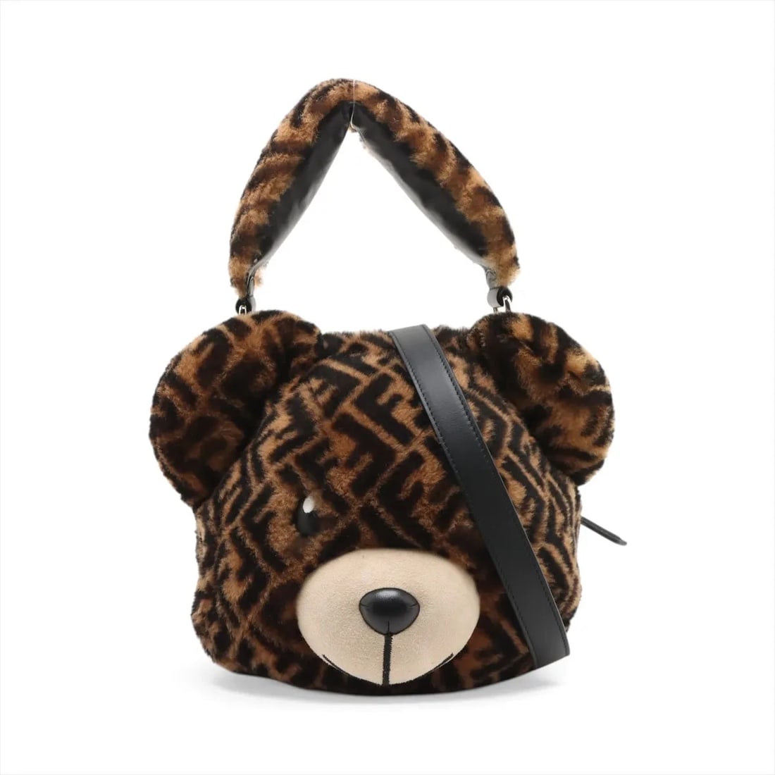 FENDI ZUCCA TEDDY BEAR FAUX 2 WAY SHOULDER BAG: Fendi ZUCCa Teddy Bear faux 2 Way Shoulder Bag Brand: Fendi Type/Style: Top Handle Bag Material: faux sheepskin x leather Color: Brown Size: Height:7.5inchLength:8.1inchDepth:7.1inch Accessories: