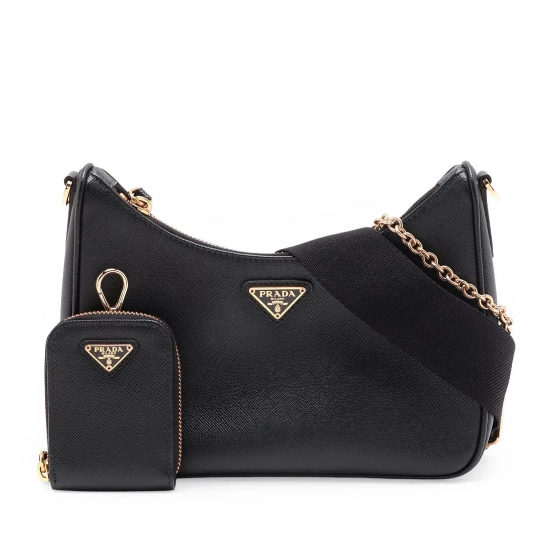 PRADA SAFFIANO LEATHER 2 WAY SHOULDER BAG BLACK: Prada Saffiano Leather 2 Way Shoulder Bag Black Brand: Prada Type/Style: Shoulder Bag Material: Leather Color: Black Size: Height:6.9inchLength:8.9inchDepth:2.6inch Accessories: None Acces