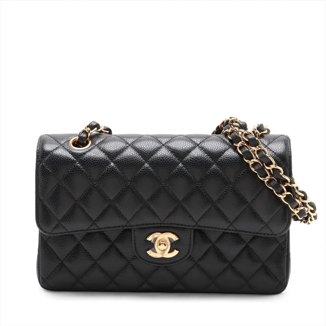 CHANEL MATELASSE 23 SMALL CAVIAR SKIN DOUBLE CHAIN BAG: Chanel Matelasse 23 Small Caviar Skin Double Chain Bag Brand: Chanel Type/Style: Shoulder Bag Material: Caviar Skin Color: Black Size: Height:5.7inchLength:9.1inchDepth:2.4inch Accessories: None <