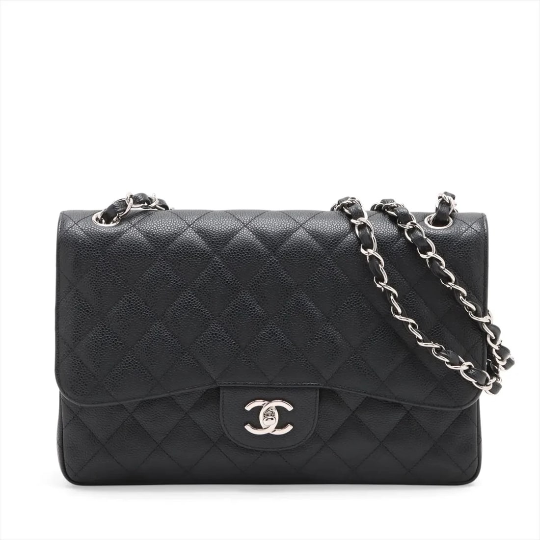 CHANEL DEKAMATRASSE 30 LARGE CAVIAR SKIN DOUBLE CHAIN BAG: Chanel DEKAMATRASSE 30 Large Caviar Skin Double Chain Bag Brand: Chanel Type/Style: Shoulder Bag Material: Caviar Skin Color: Black Size: Height:7.7inchLength:11.8inchDepth:3.3inch Accessories: No