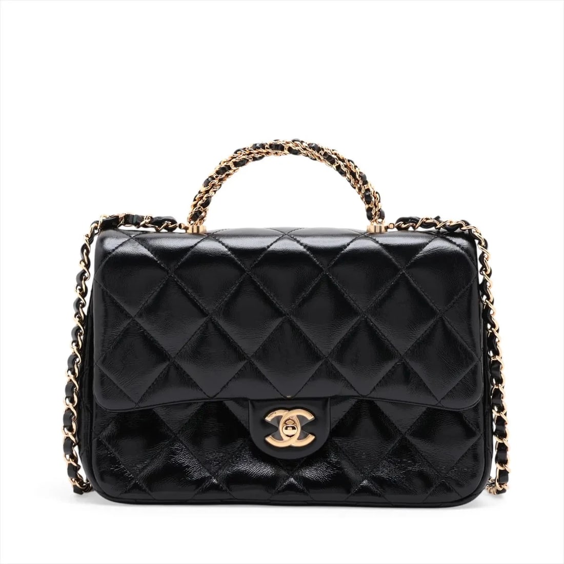CHANEL MATELASSE LAMBSKIN 2 WAY HANDBAG: Chanel Matelasse Lambskin 2 Way Handbag Brand: Chanel Type/Style: Top Handle Bag Material: Lambskin Color: Black Size: Height:6.7inchLength:9.3inchDepth:2.8inch Accessories: None Accessori