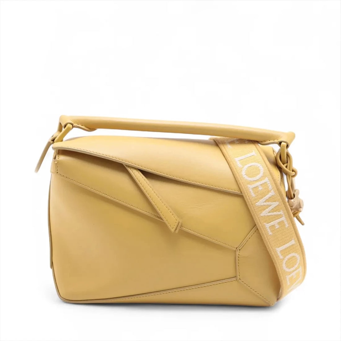 LOEWE PUZZLE EDGE SMALL LEATHER 2 WAY HANDBAG YELLOW: Loewe Puzzle edge Small Leather 2 Way Handbag Yellow Brand: Loewe Type/Style: Top Handle Bag Material: Leather Color: Yellow Size: Height:6.7inchLength:9.6inchDepth:4.1inch Accessories: None <