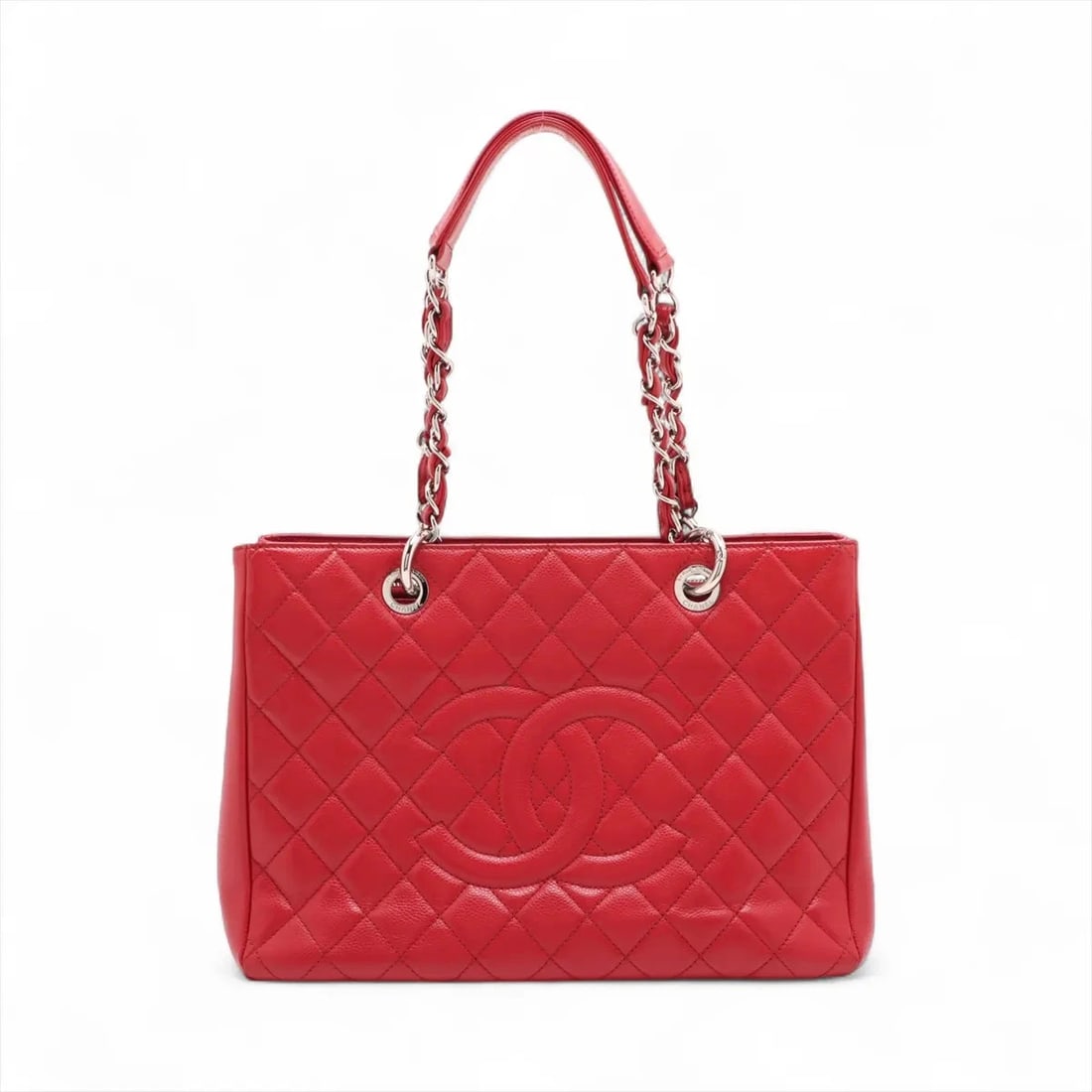CHANEL CAVIAR SKIN CHAIN TOTE BAG: Chanel Caviar Skin Chain Tote Bag Brand: Chanel Type/Style: Tote Material: Caviar Skin Color: Red Size: Height:9.4inchLength:13.0inchDepth:4.9inch Accessories: None Accessories Notice: Whe