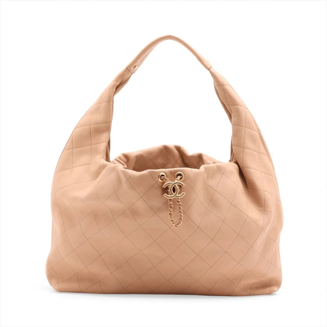 CHANEL HOBO LEATHER SHOULDER BAG: Chanel Hobo Leather Shoulder bag Brand: Chanel Type/Style: Shoulder Bag Material: Leather Color: Beige Size: Height:15.9inchLength:14.6inchDepth:3.3inch Accessories: None Accessories Notic