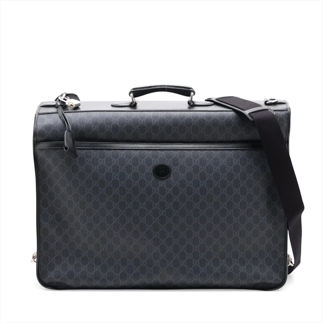 GUCCI GG SUPREME PVC & LEATHER 2 WAY HANDBAG: Gucci GG Supreme PVC & leather 2 Way Handbag Brand: Gucci Type/Style: Top Handle Bag Material: PVC & leather Color: Black Size: Height:16.1inchLength:21.7inchDepth:5.5inch Accessories: None