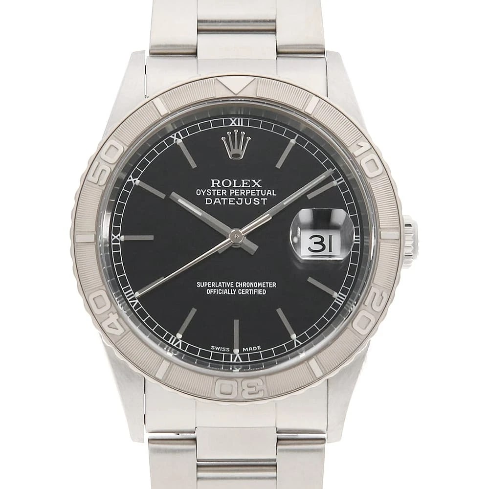 ROLEX DATEJUST THUNDERBIRD BLACK ROWS OYSTER WATCH: ROLEX Datejust Thunderbird black rows oyster Watch Brand: ROLEX Type/Style: Wrist watch Material: Band Material Stainless Steel, Case Material Stainless Steel/White gold Color: Dial Color Black Size: