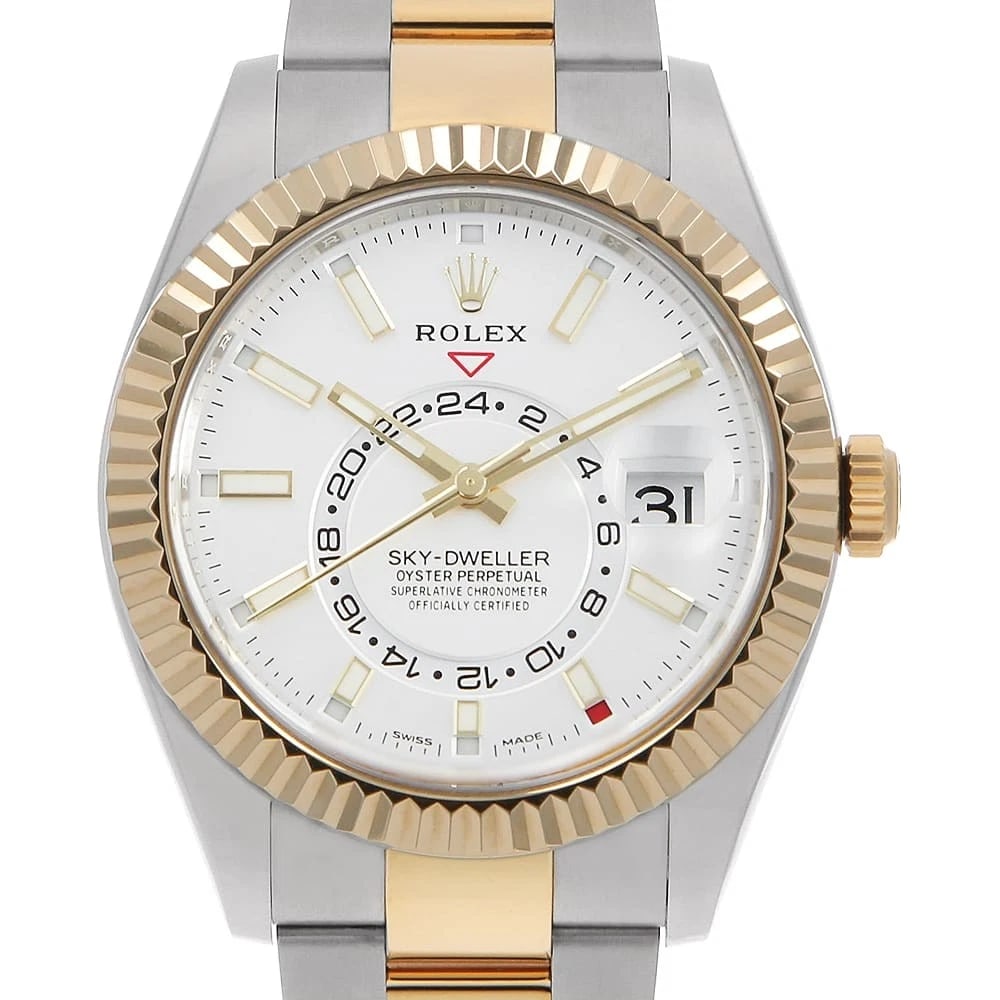 ROLEX SKY-DWELLER WHITE ROW OYSTER WATCH: ROLEX SKY-DWELLER white row oyster Watch Brand: ROLEX Type/Style: Wrist watch Material: Band Material Stainless Steel/Yellow Gold, Case Material Stainless Steel/Yellow Gold Color: Dial Color White Siz