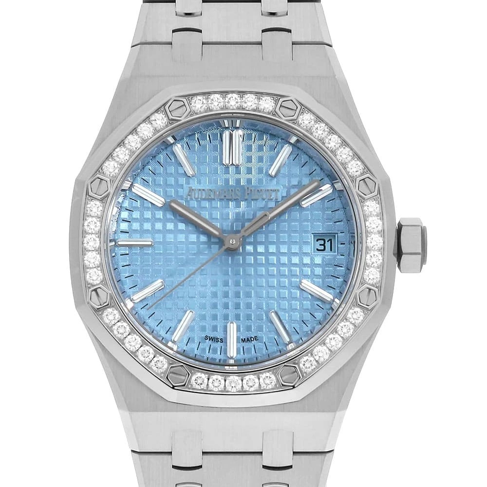 AUDEMARS PIGUET ROYAL OAK WATCH: AUDEMARS PIGUET Royal Oak Watch Brand: AUDEMARS PIGUET Type/Style: Wrist watch Material: Band Material Stainless Steel, Case Material Stainless Steel Color: Dial Color Light Blue Size: Case:W37mm Circ