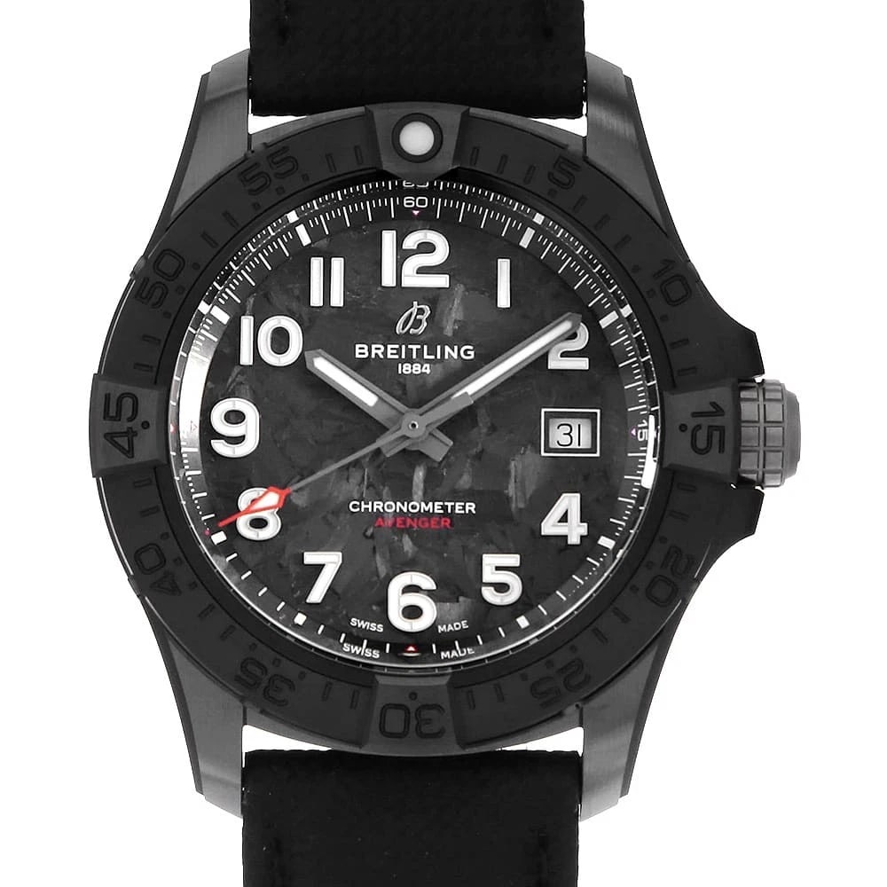 BREITLING AVENGER AUTOMATIC WATCH: BREITLING Avenger Automatic Watch Brand: BREITLING Type/Style: Wrist watch Material: Band Material Calfskin, Case Material Ceramic Color: Dial Color Black Size: Case:W42mm Accessories: None
