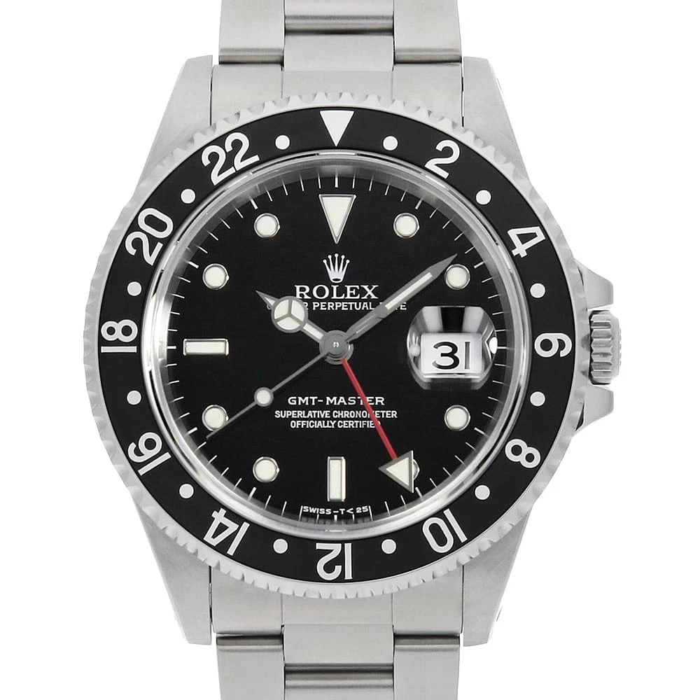 ROLEX GMT MASTER BLACK BEZEL TRITIUM WATCH: ROLEX GMT Master Black Bezel tritium Watch Brand: ROLEX Type/Style: Wrist watch Material: Band Material Stainless Steel, Case Material Stainless Steel Color: Dial Color Black Size: Case:WCircumference