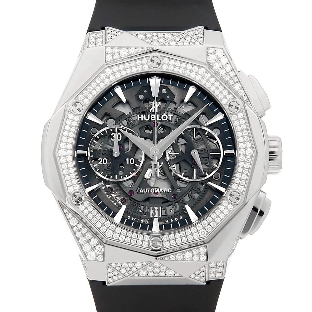 HUBLOT AEROFUSION CHRONOGRAPH ORLINSKI TITANIUM WATCH: HUBLOT Aerofusion Chronograph Orlinski Titanium Watch Brand: HUBLOT Type/Style: Wrist watch Material: Band Material rubber, Case Material Titanium Color: Dial Color Skeleton Size: Case:W45mm
