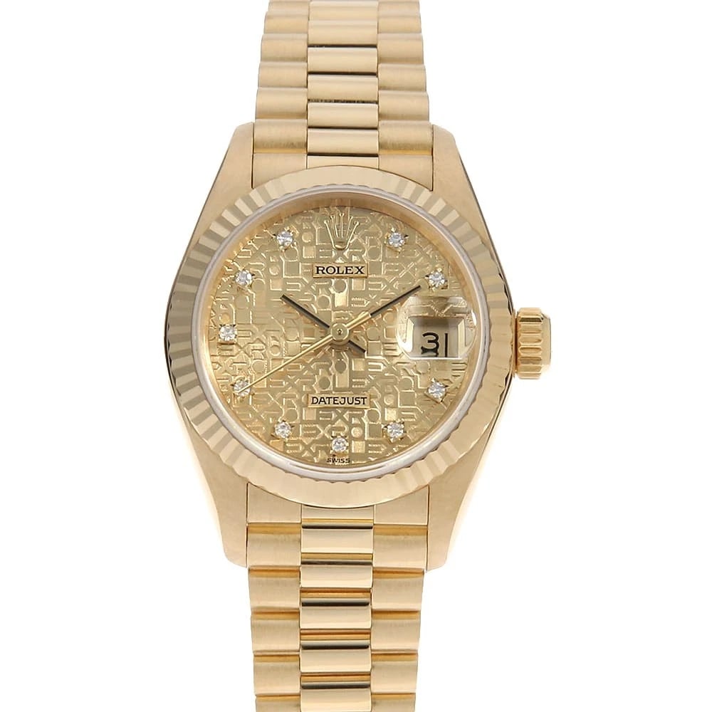 ROLEX DATEJUST DIAMOND CHAMPAGNE CARVING COMPUTER WATCH: ROLEX Datejust Diamond Champagne Carving computer Watch Brand: ROLEX Type/Style: Wrist watch Material: Band Material Yellow Gold, Case Material Yellow Gold Color: Dial Color Champagne Gold Size: