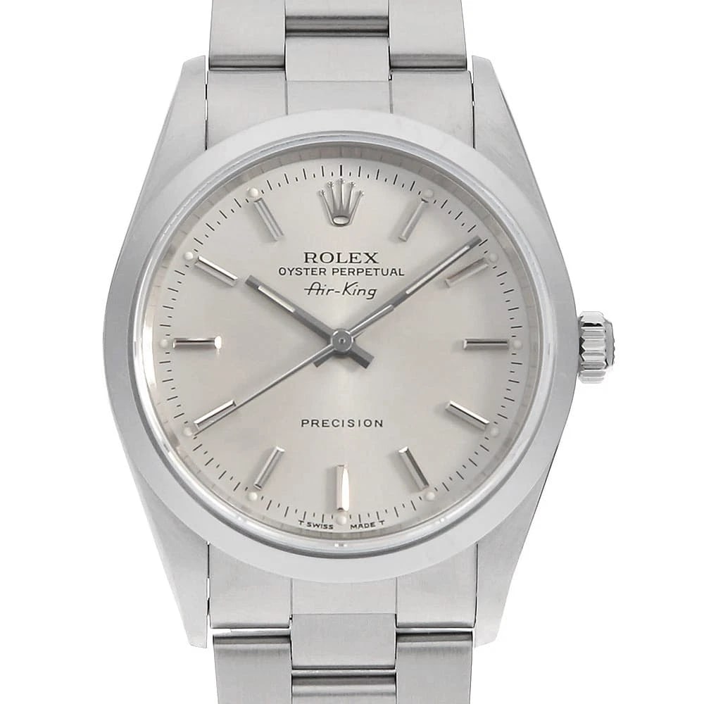 ROLEX AIR KING SILVER STAINLESS STEEL WATCH: ROLEX Air king Silver Stainless Steel Watch Brand: ROLEX Type/Style: Wrist watch Material: Band Material Stainless Steel, Case Material Stainless Steel Color: Dial Color Silver Size: Case:W34mm Circum