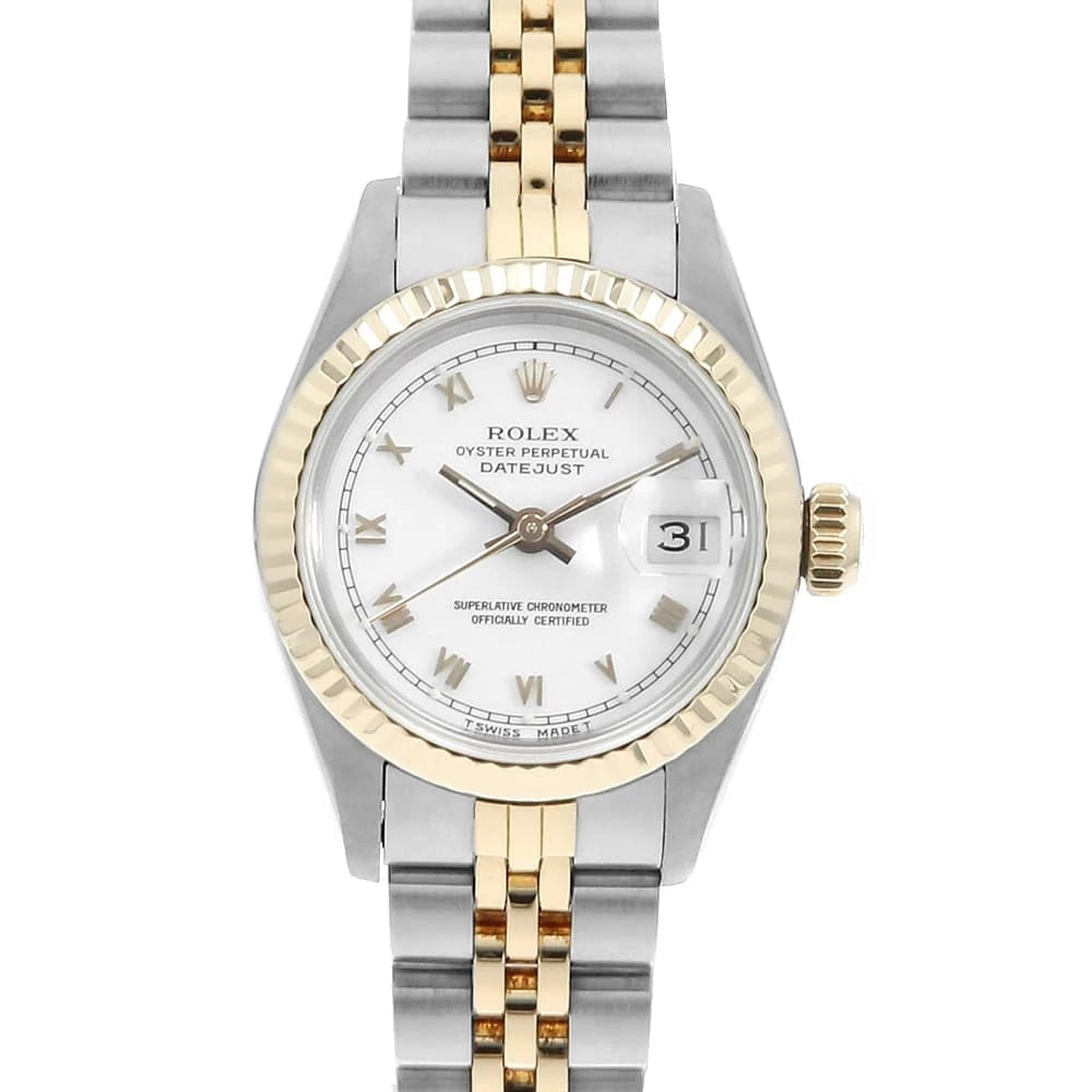 ROLEX DATEJUST WHITE STAINLESS STEEL WATCH: ROLEX Datejust white Stainless Steel Watch Brand: ROLEX Type/Style: Wrist watch Material: Band Material Stainless Steel/Yellow Gold, Case Material Stainless Steel/Yellow Gold Color: Dial Color White