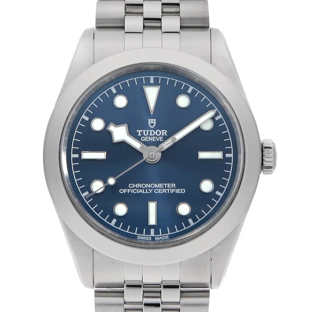 TUDOR BLACK STAINLESS STEEL WATCH: TUDOR black Stainless Steel Watch Brand: TUDOR Type/Style: Wrist watch Material: Band Material Stainless Steel, Case Material Stainless Steel Color: Dial Color Blue Size: Case:WCircumference of