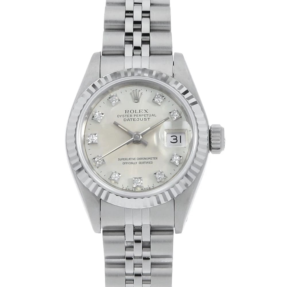 ROLEX DATEJUST DIAMOND SILVER WATCH: ROLEX Datejust Diamond Silver Watch Brand: ROLEX Type/Style: Wrist watch Material: Band Material Stainless Steel, Case Material Stainless Steel/White gold Color: Dial Color Silver Size: Case:W26mm Cir