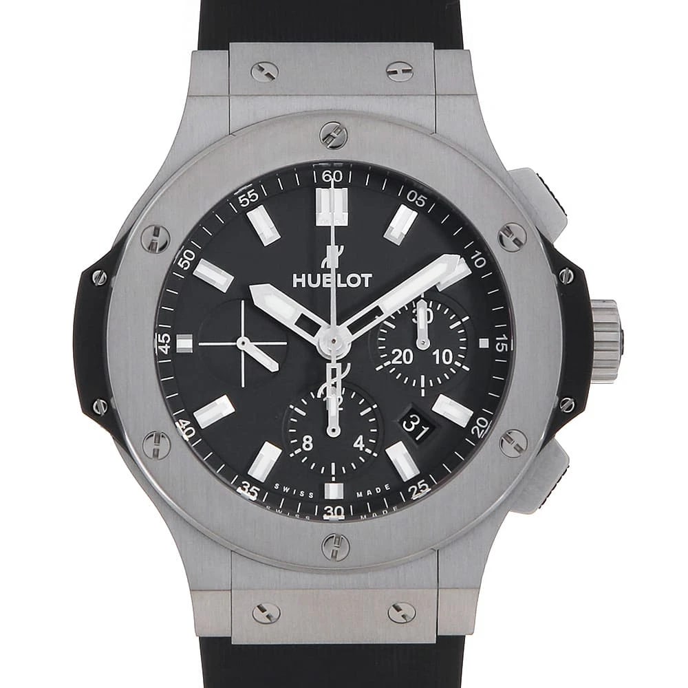 HUBLOT BIG BANG STEEL STAINLESS STEEL WATCH: HUBLOT Big bang steel Stainless Steel Watch Brand: HUBLOT Type/Style: Wrist watch Material: Band Material rubber, Case Material Stainless Steel Color: Dial Color Black Size: Case:W44mm Accessories