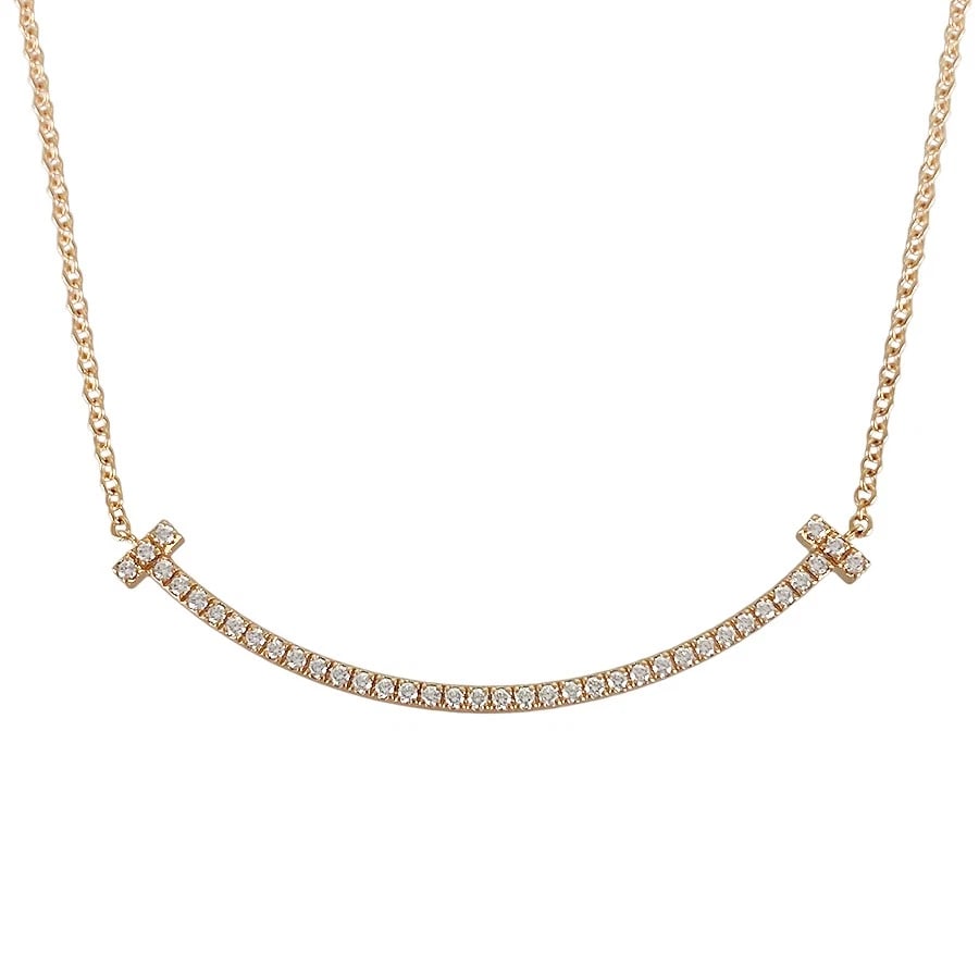 TIFFANY&CO. T SMILE SMALL ROSE GOLD DIAMOND NECKLACE: TIFFANY&Co. T Smile Small Rose gold Diamond Necklace Brand: TIFFANY&Co. Type/Style: Necklace Material: 18K Rose Gold Color: RG Size: Top size:16.2mmx36.1mm Necklace full length:41cm Accessories: None