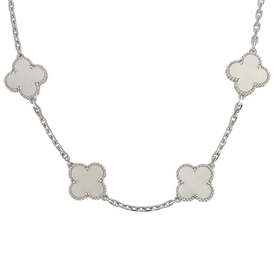 VAN CLEEF & ARPELS ALHAMBRA WHITE GOLD NECKLACE: Van Cleef & Arpels Alhambra White gold Necklace Brand: Van Cleef & Arpels Type/Style: Necklace Material: 18K White Gold Color: Silver Size: Motif size:14.8mmx14.8mm Necklace full length:42cm