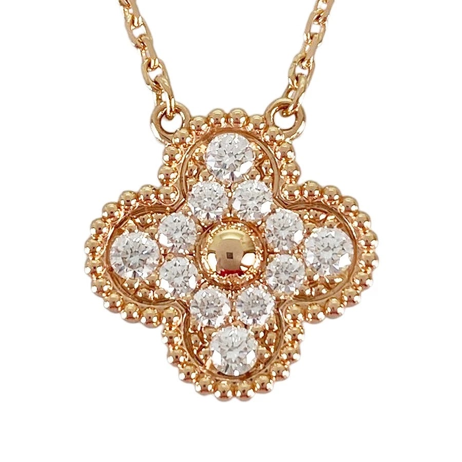 VAN CLEEF & ARPELS ALHAMBRA ROSE GOLD DIAMOND NECKLACE: Van Cleef & Arpels Alhambra Rose gold Diamond Necklace Brand: Van Cleef & Arpels Type/Style: Necklace Material: 18K Rose Gold Color: RG Size: Top size:14.8mmx14.8mm Necklace full length:42cm Acces