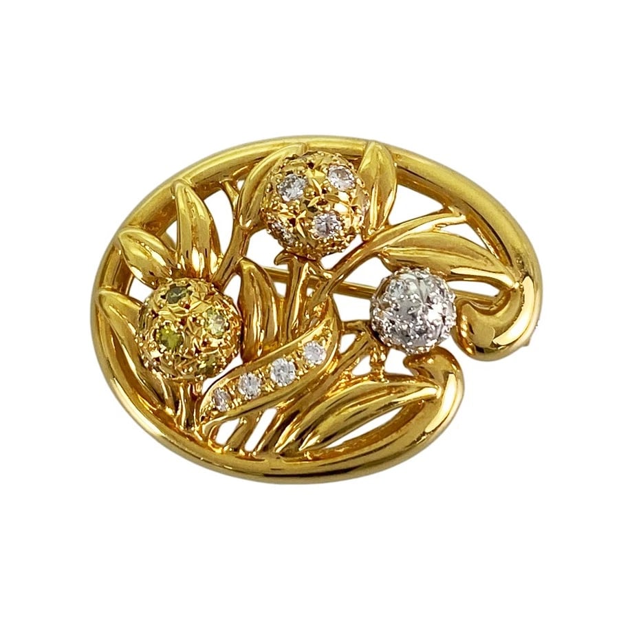 TASAKI YELLOW GOLD DIAMOND BROOCH (1 of 5)