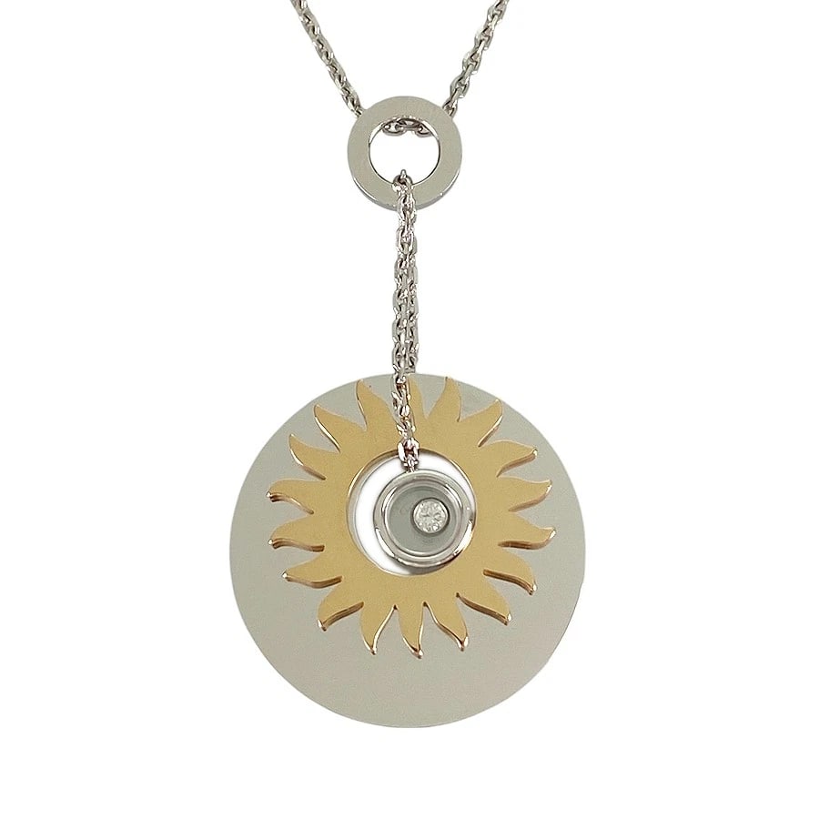 CHOPARD HAPPY DIAMOND SUN WHITE GOLD DIAMOND NECKLACE: Chopard Happy Diamond Sun White gold Diamond Necklace Brand: Chopard Type/Style: Necklace Material: 18K White Gold 18K Rose Gold Color: WG RG Size: Top size:42.0mmx23.8mm Necklace full length:42.0cm