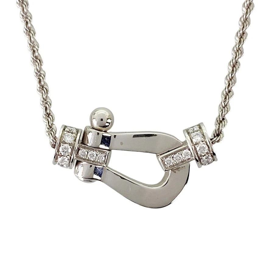 FRED FORCE MEDIUM WHITE GOLD DIAMOND NECKLACE: FRED Force medium White gold Diamond Necklace Brand: FRED Type/Style: Necklace Material: 18K White Gold Color: Silver Size: Top size:11.1mmx18.4mm Necklace full length:44.5cm Accessories: None