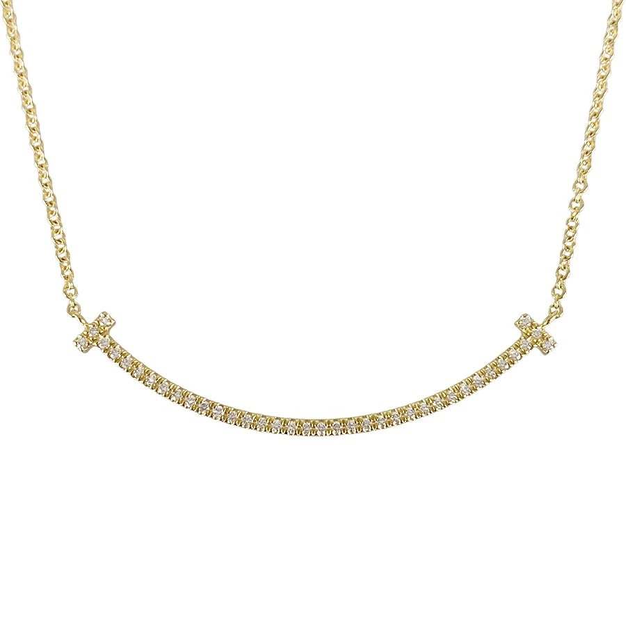 TIFFANY&CO. T SMILE SMALL YELLOW GOLD DIAMOND NECKLACE: TIFFANY&Co. T Smile Small Yellow gold Diamond Necklace Brand: TIFFANY&Co. Type/Style: Necklace Material: 18K Yellow Gold Color: Gold Size: Top size:12.5mmx36.9mm Necklace full length:40cm