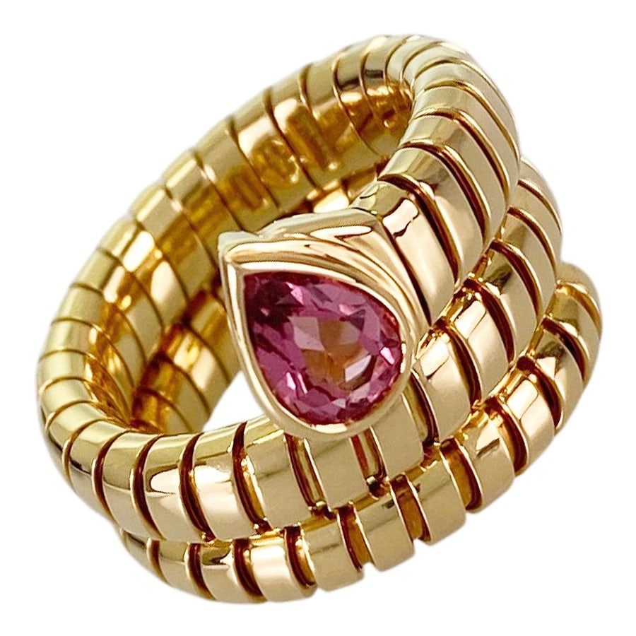 BVLGARI TUBOGAS YELLOW GOLD PINK TOURMALINE RING (1 of 5)