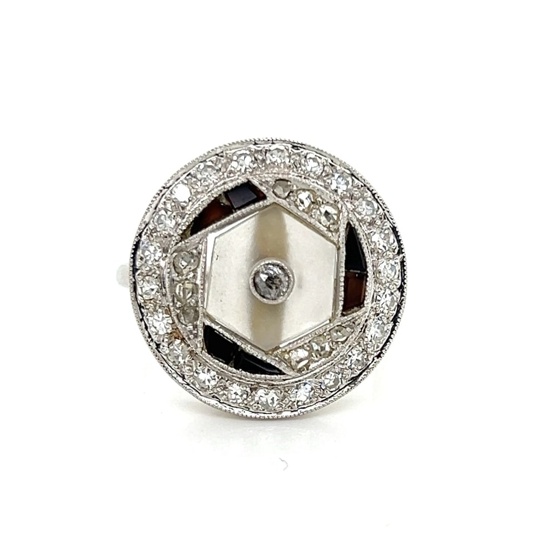BROGAN DIAMOND ONYX CAMPHOR GLASS 14K WHITE GOLD RING: Brogan Diamond Onyx Camphor Glass 14k White Gold Ring Brand: Unbranded Type/Style: Ring Material: 14k white gold Color: white Size: 6 US Accessories: None Accessories Notice: When purchasi