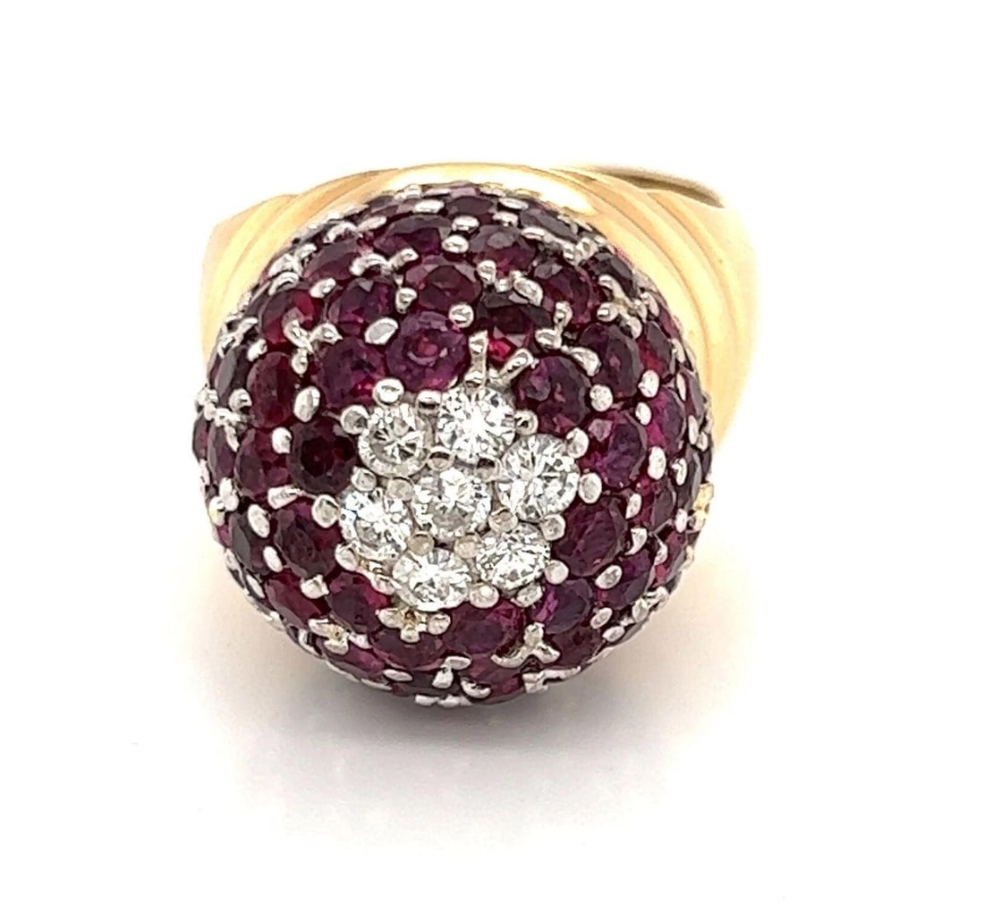 DIAMOND RUBY 14K TWO-TONE GOLD LARGE DOME RING - 2