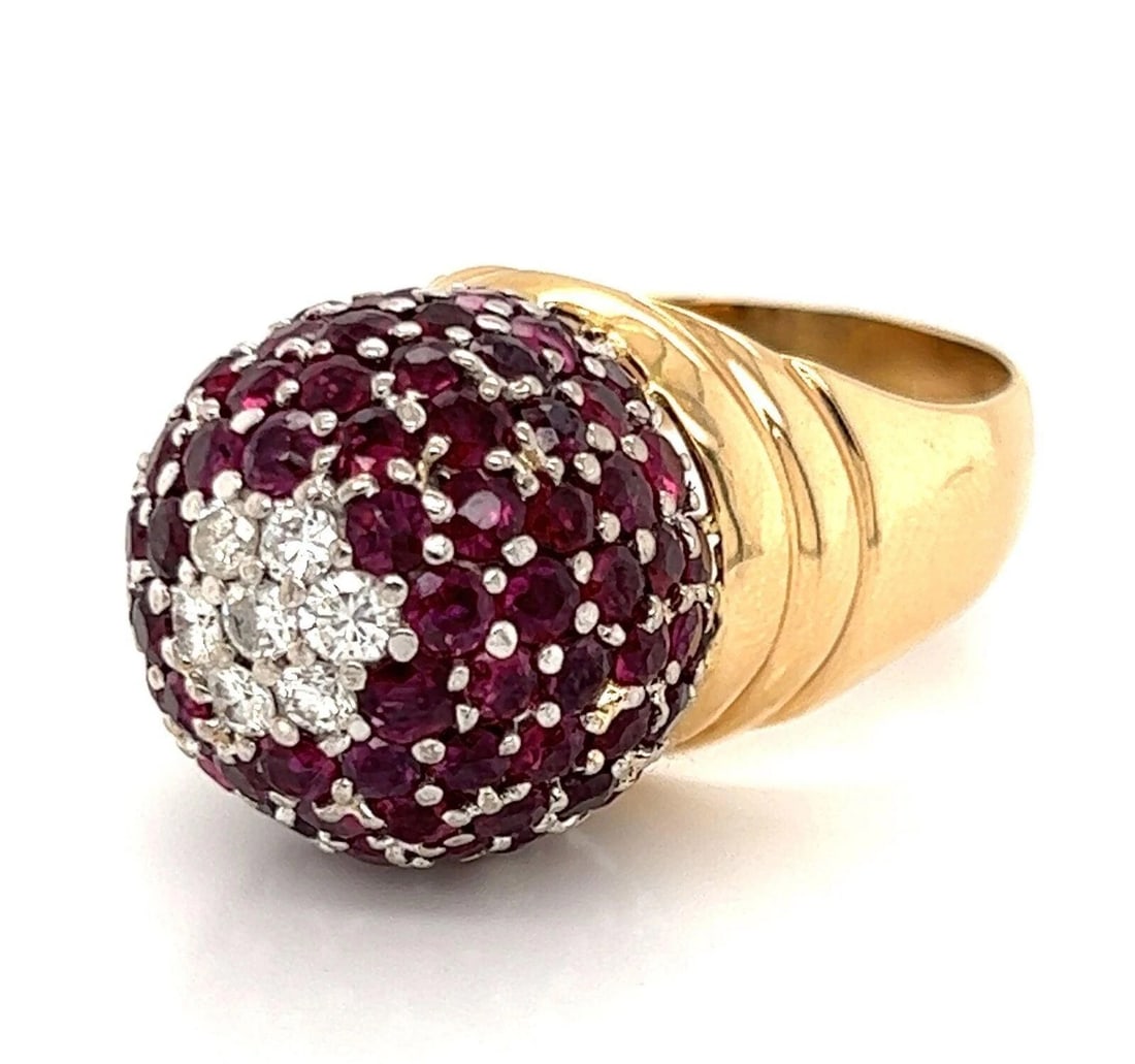 DIAMOND RUBY 14K TWO-TONE GOLD LARGE DOME RING - 4