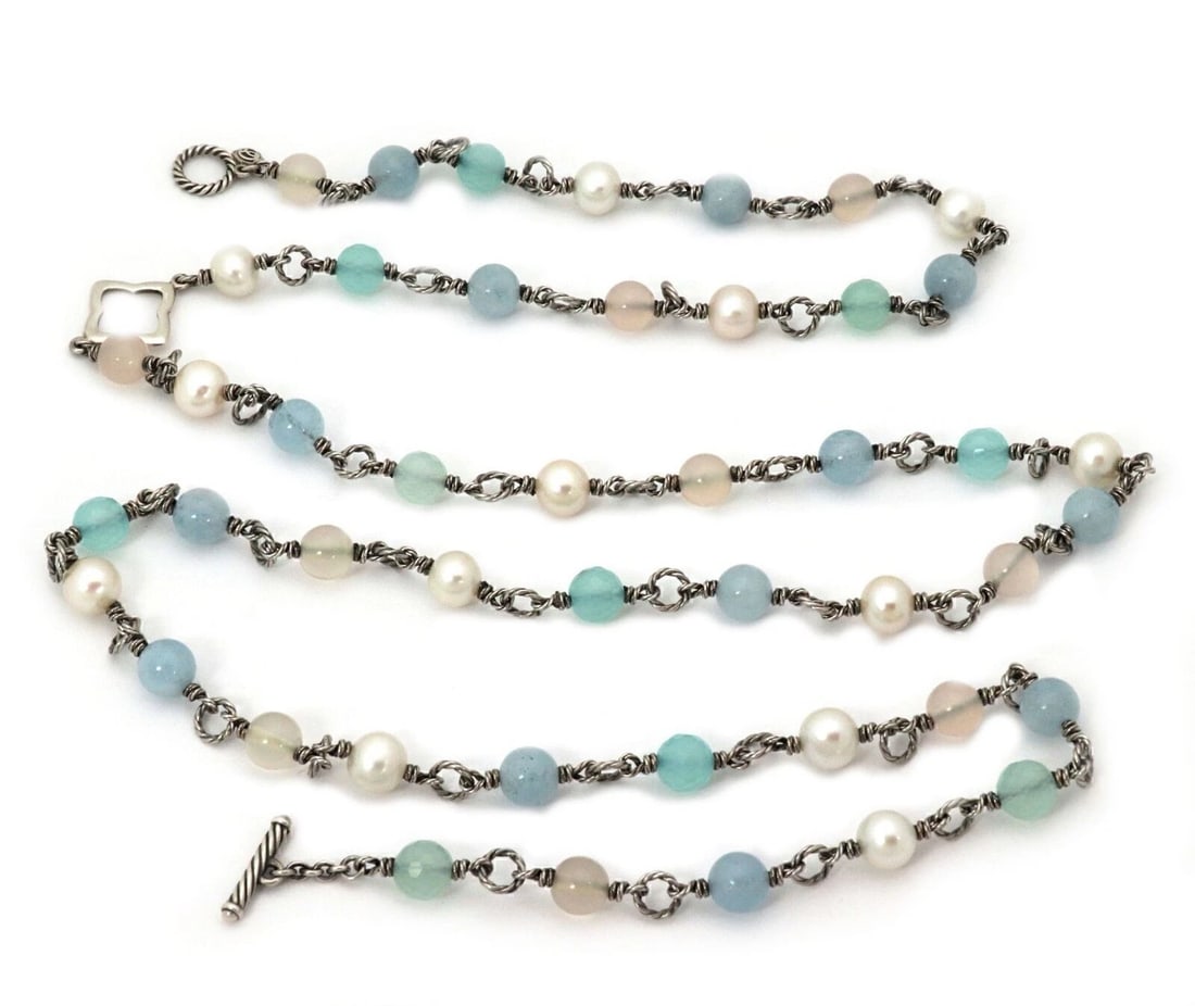 DAVYURMAN QUATREFOIL B STERLING SILVER BEADED NECKLACE: DavYurman Quatrefoil B Sterling Silver Beaded Necklace Brand: David Yurman Type/Style: Necklace Material: Sterling silver 925 Color: silver Size: Necklace Length: Approximately 40inch Measurements: Ap