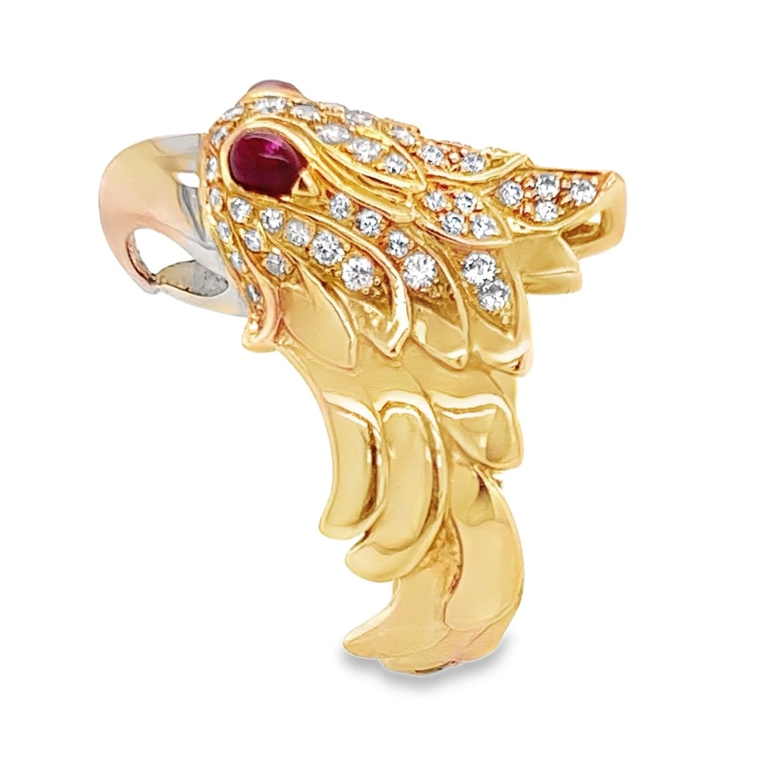 DIAMOND RUBY EAGLE 18K TWO-TONE GOLD RING - 2