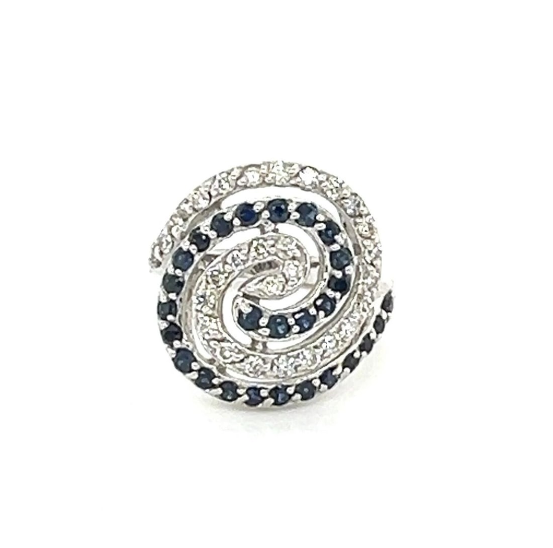 EFFY DIAMOND SAPPHIRE 14K WHITE GOLD SWIRL RING: Effy Diamond Sapphire 14k White Gold Swirl Ring Brand: Effy Type/Style: Ring Material: 14k white gold Color: White Size: 4.5 US Accessories: None Accessories Notice: When purchasing pre-ow